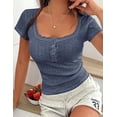 thumbnail image 2 of PRETTYGARDEN Summer Tops for Women Short Sleeve Lace Trim Slim Fitted Henley Tee Shirts Y2K Fashion Clothing, 2 of 7