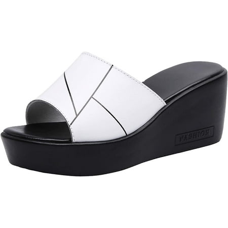 

Women s Leather Platform Wedge Sandals Comfortable Summer Open Toe Slide Sandals For Women