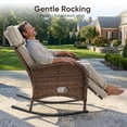 thumbnail image 2 of PARKWELL 3 Pieces Patio Wicker Rocking Recliner Chair Set, Outdoor Manual Reclining Glider with Side Table, Independent Adjustable Back and Footrest, Luxury Rocker Lounge Chair for Porch, Brown/Beige, 2 of 11
