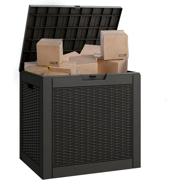 KAMABOKO 35 Gallon Package Delivery Box for Outside, Waterproof Secure Lockable Garbage Bin with Lid for Hideaway, Porch, Patio, Black