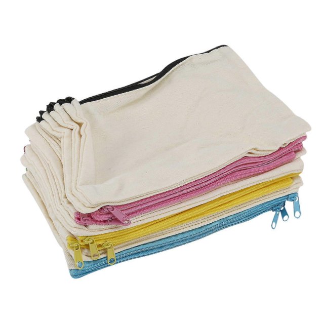 18 Pieces Canvas Bag Multipurpose Cosmetic Bag Travel Toiletry Pouch Pen Coin Bag Blank DIY Bag wit