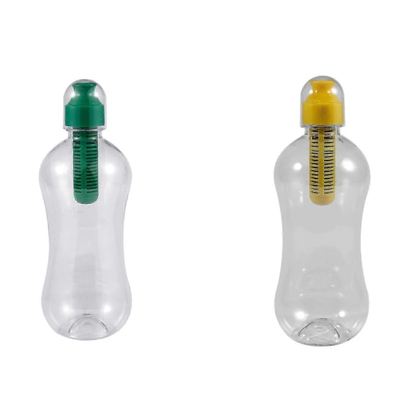2 Pcs 550ml Outdoor Water Bobble Hydration Filter Bottle Filtered Drinking, Green Yellow