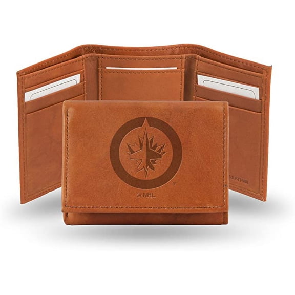 Winnipeg Hockey Jet's Embossed Brown Leather Trifold Wallet