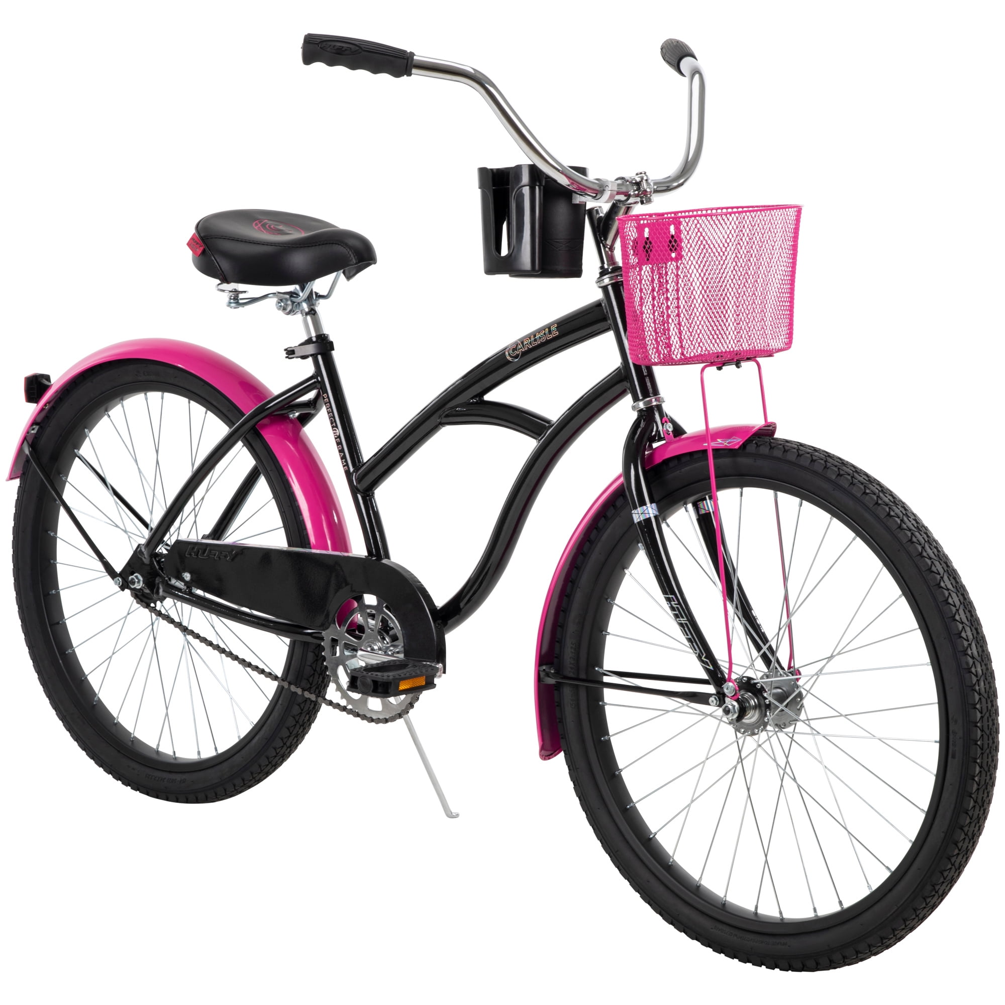 Huffy Carlisle Girls Cruiser Bike 24 Wheel Comfort Paddle Black Pink Walmart