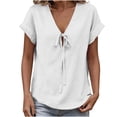 thumbnail image 4 of Lmueinov Tie Front Blouse for Women V-Neck Short Sleeve Relaxed Fit Casual Summer Shirt Soft Stretch Breathable Top, 4 of 6