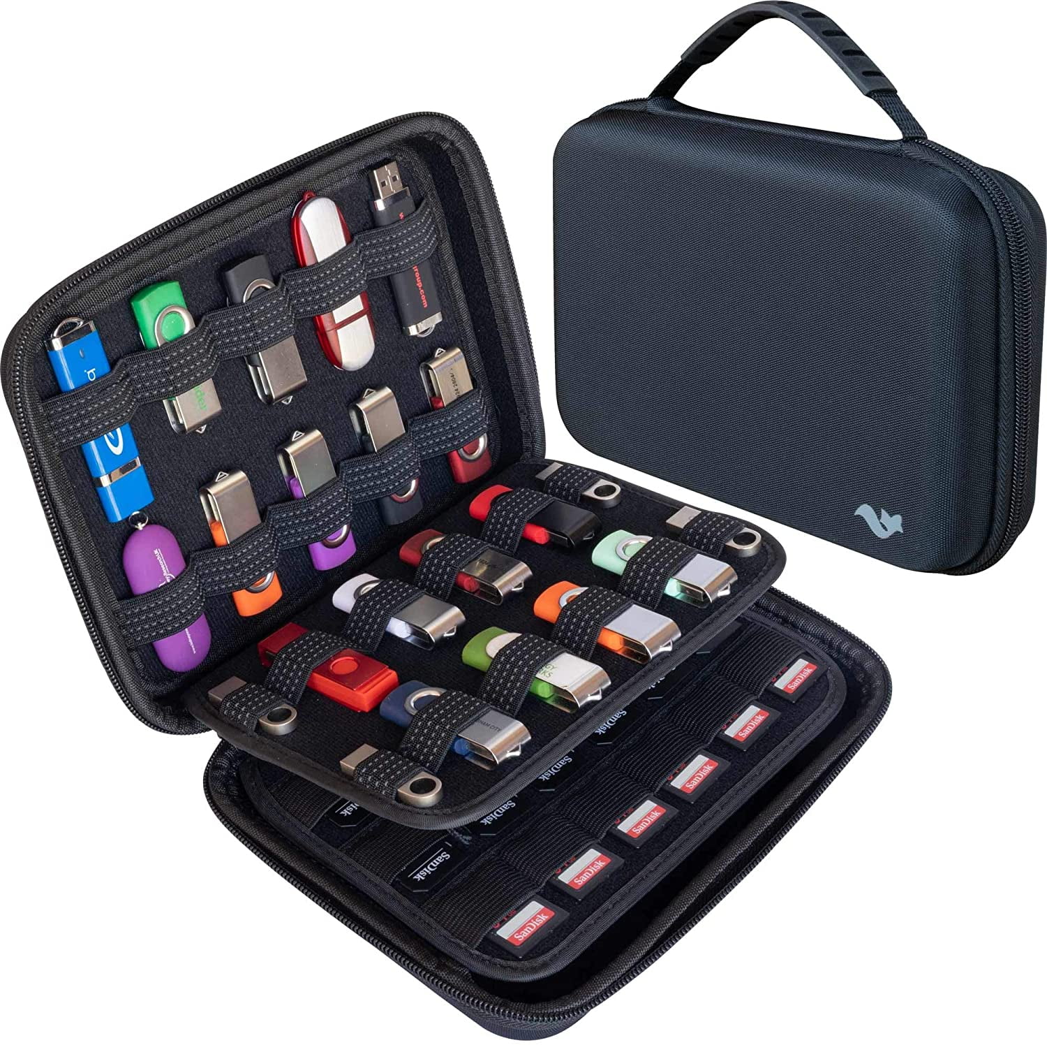 Portable Waterproof Electronic Accessories Bag for USB Flash Drives SD Cards,Earphone and Other Small Accessories 6.30 x 3.54 x 1.77 Inch,Black BUBM USB Flash Drive Case