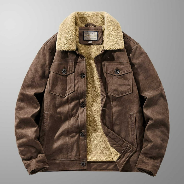 Men Warm Fleece Lined Corduroy Jacket Men s Corduroy Sherpa Trucker Jacket Lapel Zipper Pockets Winter Coats Walmart