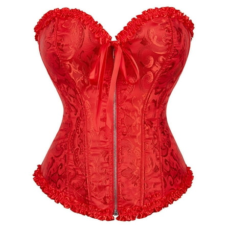 DJskiyers Corset Tops for Women Plus Size Embroidered Overbust Bustier Longline Lace-up Vintage Corsets Zip Push up Shaperwear Lingerie