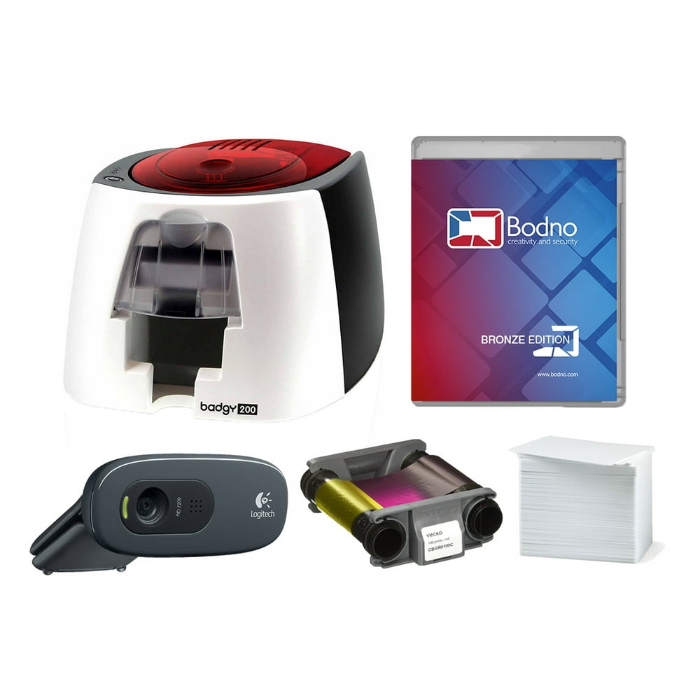 Badgy200 Color Plastic ID Card Printer & Complete XL Supplies Package