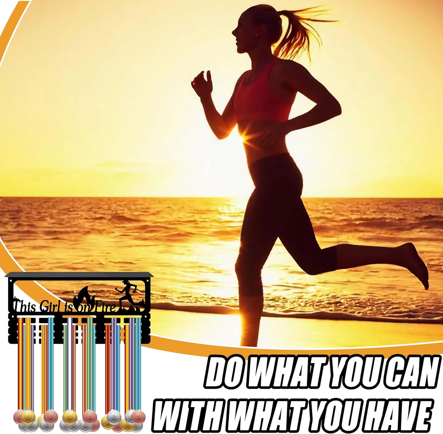 Medal Holder Trophy Shelf Display with Shelf Stand Sports 4 Rows Wall Mount Hold 70+ Medals DIY for Gymnastics Running Swimming Awards Rack 15.7 x 7.9 Inch-This is on Fire