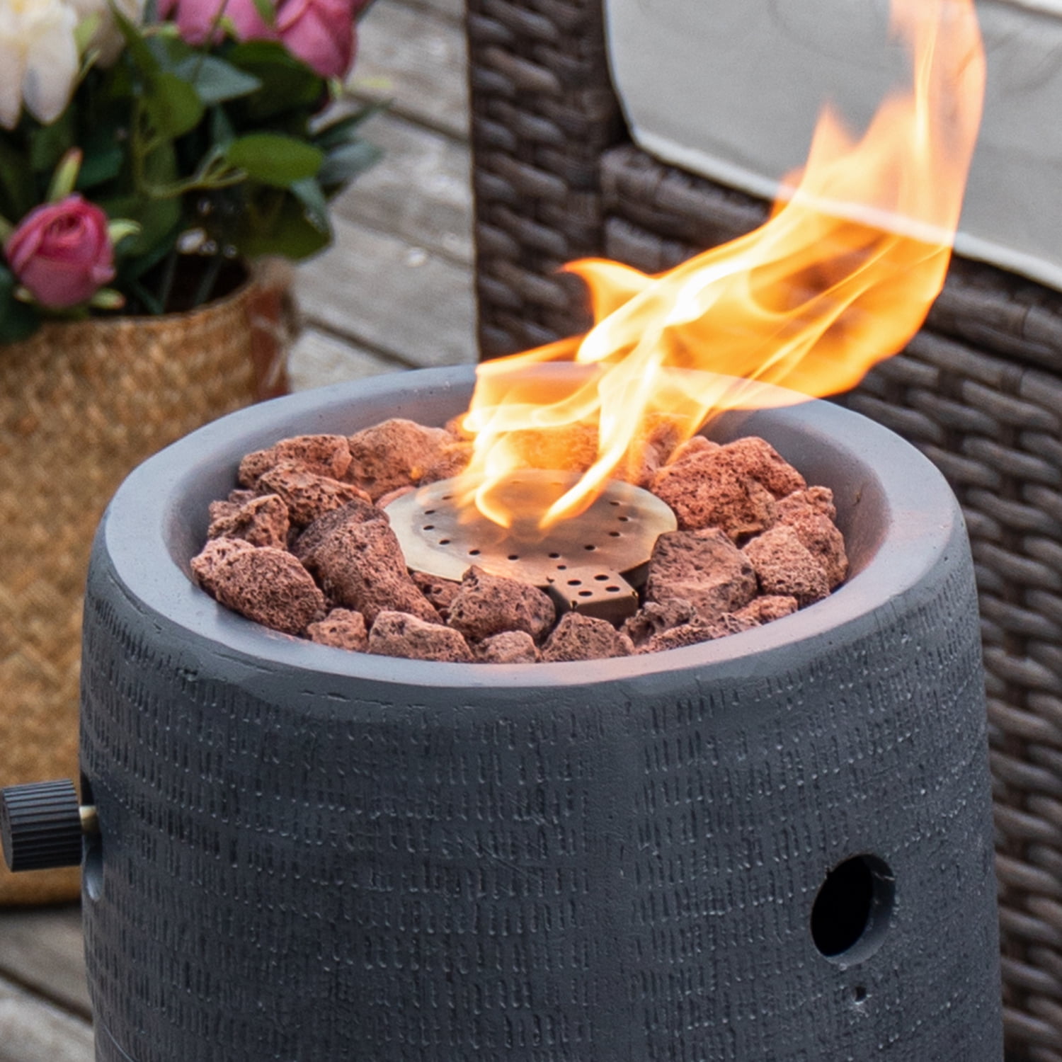 MOALCOFER 15,000 BTU Propane Fire Pit Table,11'' Round Graphite Base, Includes Lava Rocks, Waterproof Cover
