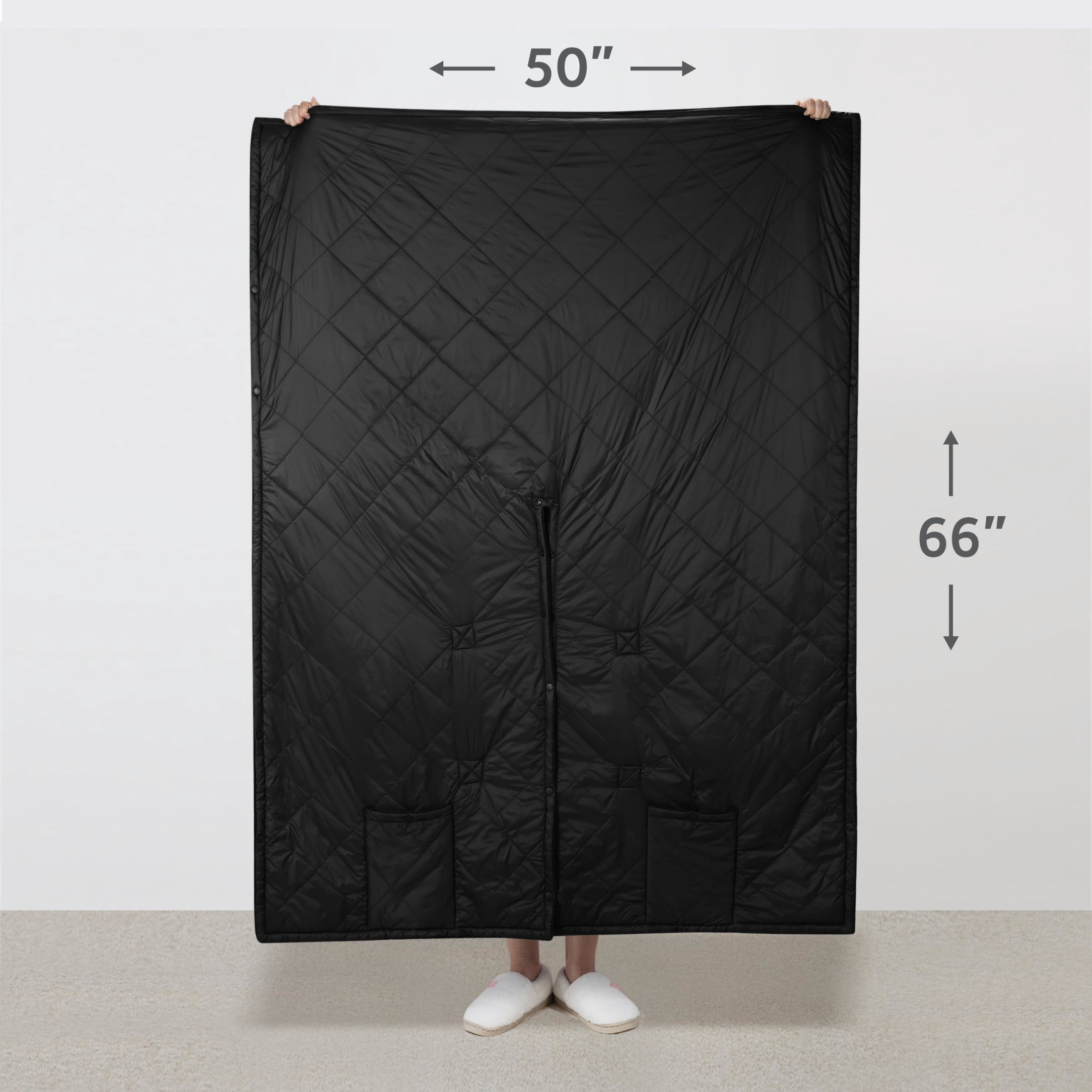 Sunbeam On-the-Go Cordless Heated Throw Blanket with Hood, Black Nylon/Microplush, 50x66