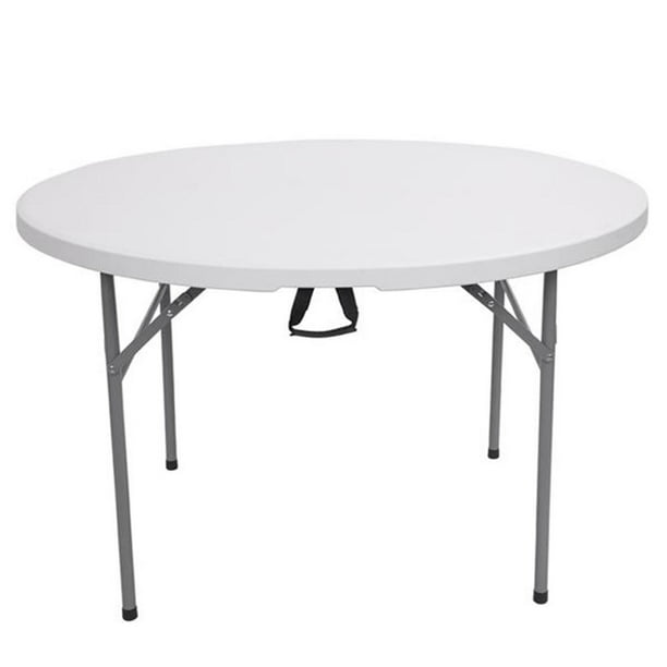 Outdoor Portable White Folding Table, 48 Inch Round Folding Table With Umbrella Hole