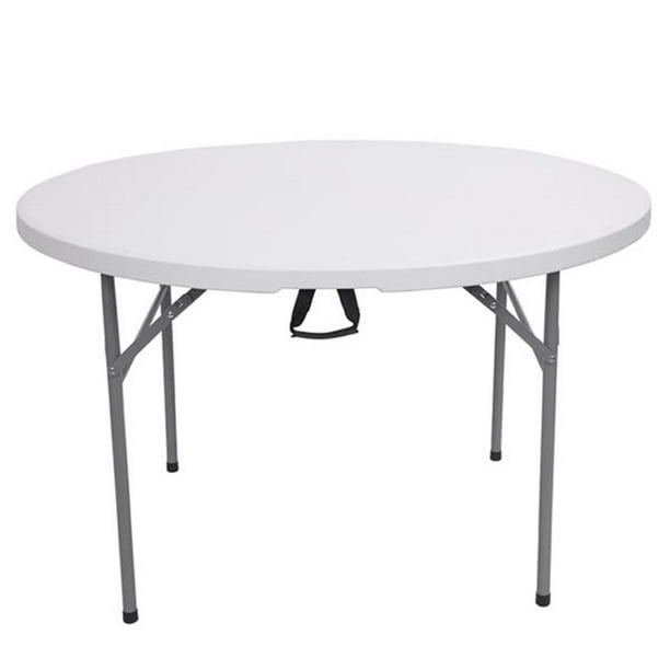 Winnereco 48 Inch Round Simple Small Home Outdoor Portable White Folding Table Com Outdoor Portable White Folding Table, 48 Inch Round Folding Table With Umbrella Hole