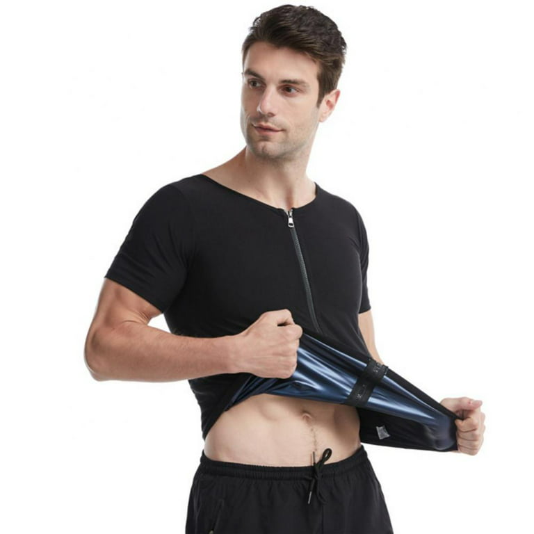 Men Sauna Sweat Shirt Short Sleeve Compression Slimming Shapewear Sauna  suits Body Shaper Zipper Closure Tops,for Gym Workout Running Fitness  Exercise