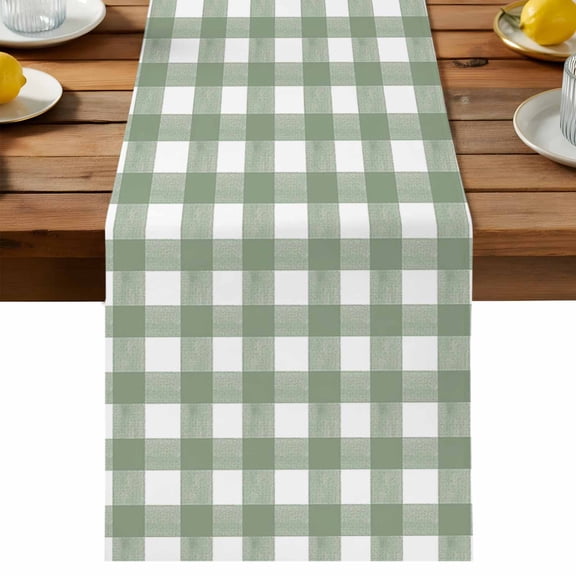 Sage Green Table Runner, Buffalo Plaid Cotton Linen Table Cloth, Tablerunner for Kitchen Dining Party Wedding Home Decor 13x36 Inch