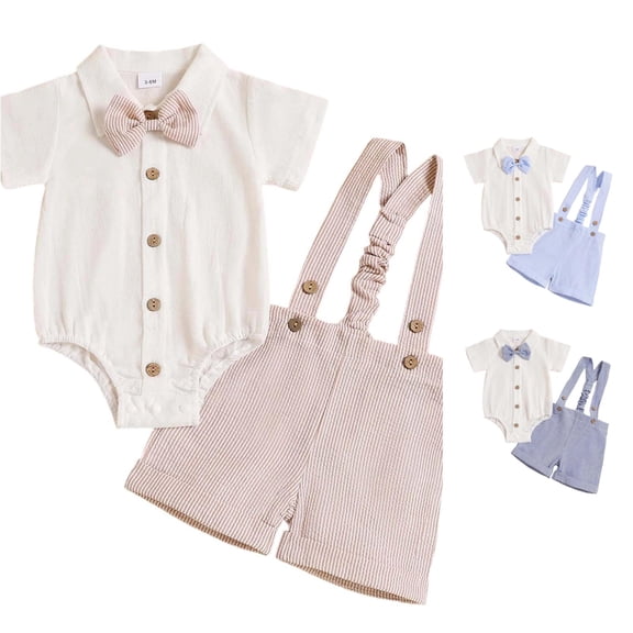 Guitiannn Boys Summer Short Sleeve Romper Striped Suspenders Pants Casual Bow Tie Outfit for Toddler Baby Boys Twins Clothes Outfit Baby Boy Women Sweats Suits Boy Outfit Size 4 6t Boys Track Suit