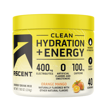 Ascent Clean Hydration + Energy Electrolytes Powder, Orange Mango, 40 Servings