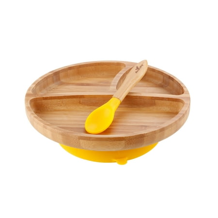 UPC: 0731236357933 | Avanchy Bamboo Stay Put Suction Toddler Plate + Spoon Yellow