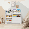 Cowiewie Kid's Bookshelf & Toy Organizer, 3Bins, 4Tier Stand, Storage