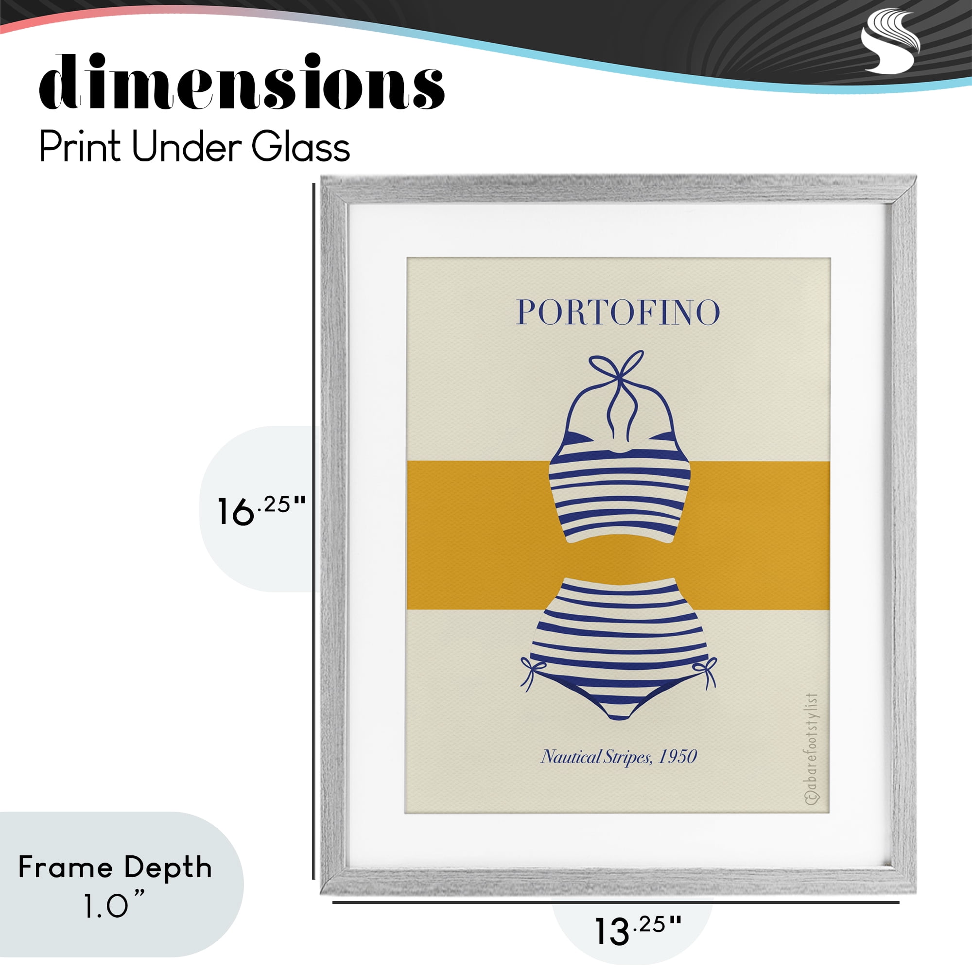 Stupell Industries Portofino Striped Bikini Gray Framed Print Under Glass, design by A Barefoot Stylist