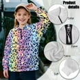 thumbnail image 6 of Uorisanigo Girls Half Zip Pullover Sweatshirt Oversized Long Sleeve Pullover Top for Vacation Shopping Exercise Wear, Lightweight Rainbow Cheetah Leopard Print Quarter Zipper Hoodies, 6 of 7