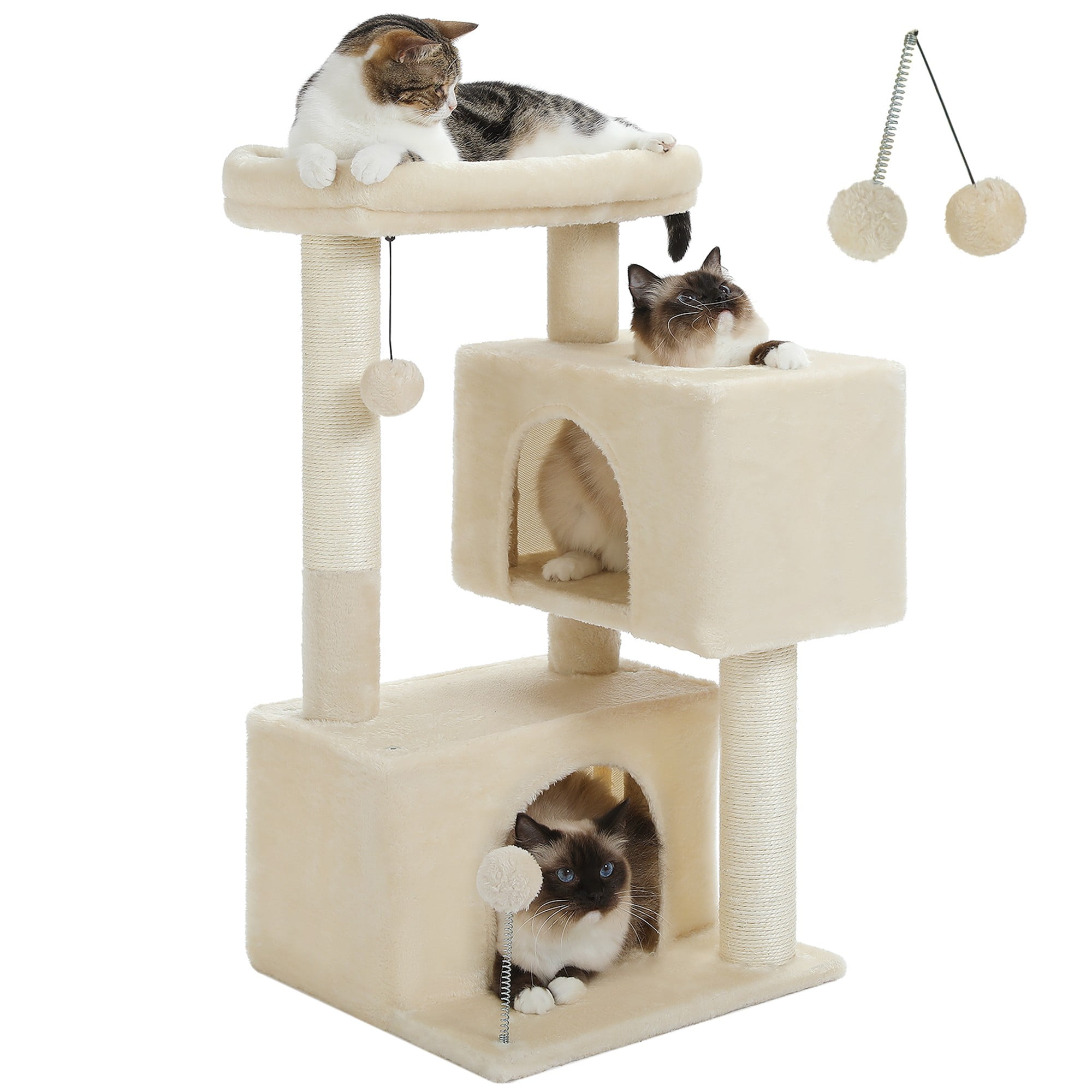 resenkos 31.5" Cat Tree Tower for Adult Cats, Stable Cute Sisal Cat Climb Holder Cat Condo for Indoor Cats Lamb, Beige