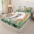thumbnail image 2 of Castle Fairy Watercolor Jungle Animal Zebra Giraffe Monkey Zipper Twin Comforter Sets with Fitted Sheet and 2 Pillowcases,Tropical Palm Leaves Zipper Bedding Set,Green Pink,Reversible,4-Piece, 2 of 6
