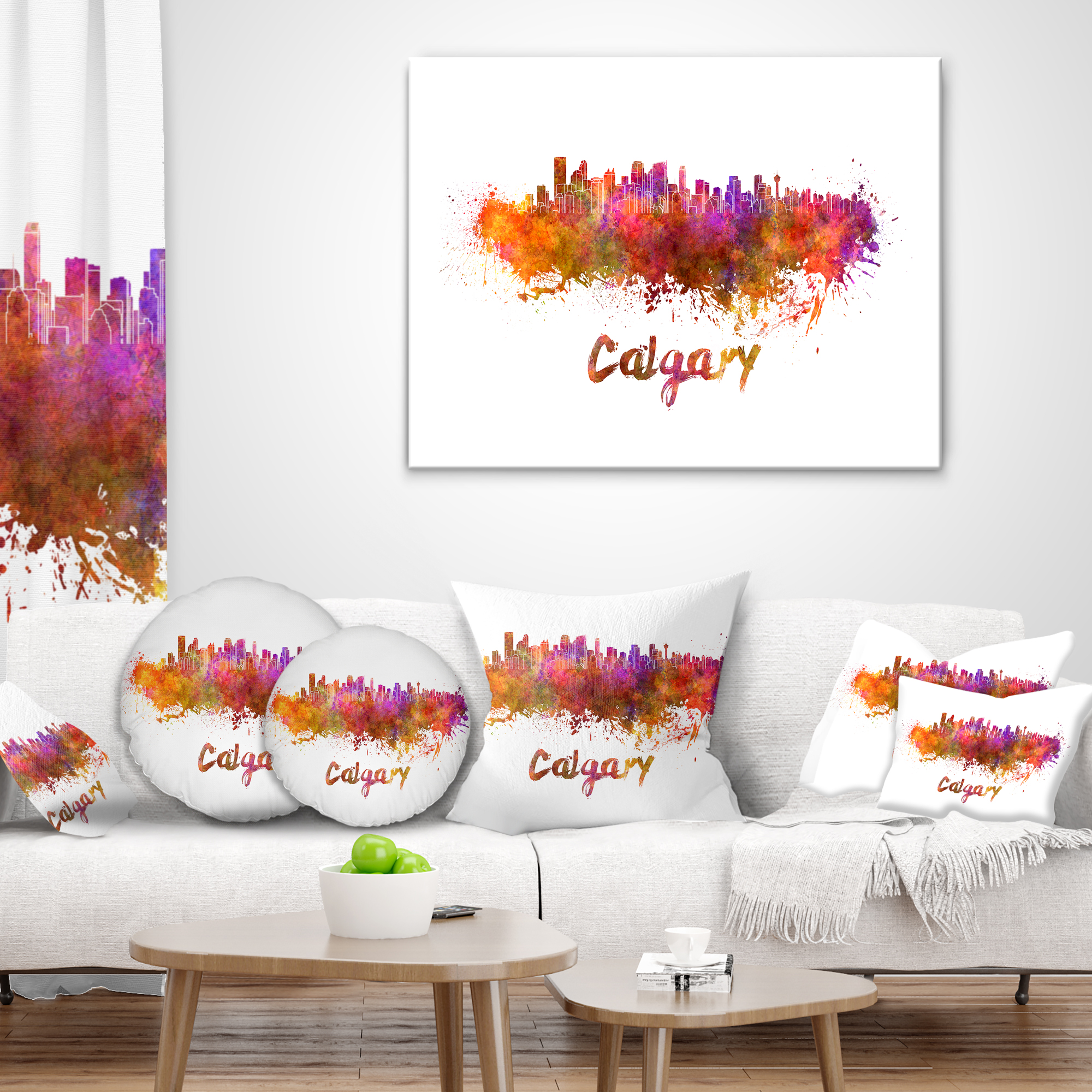 Designart Calgary Skyline - Cityscape Throw Pillow - 18x18
