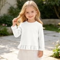 thumbnail image 5 of Yeaiivve Baby Toddler Girls Cute Tops Long Sleeve Ruffle Hem Blouse for Kids Cotton Blend Soft Crewneck Basic Tees Little Girl Solid Color Casual T-Shirts Fall Clothes White 6 Years, 5 of 8