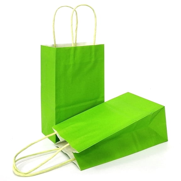 AZOWA Green Gift Bags Mini Small Kraft Paper Bags with Handles (4 x 2.4 x 6 in, Lime Green, 25 Pcs)