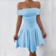 thumbnail image 5 of Vestido Corto de Cóctel con Hombros Descubiertos, Dobladillo Fruncido y Corsé Fruncido para Mujer Azul S, 5 of 10