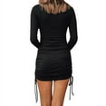 thumbnail image 2 of Liquidation! Robe Moulante Sexy pour Femmes Col en V Manches Longues Froncée Club Mini Robe Moulante Rouge L, 2 of 6