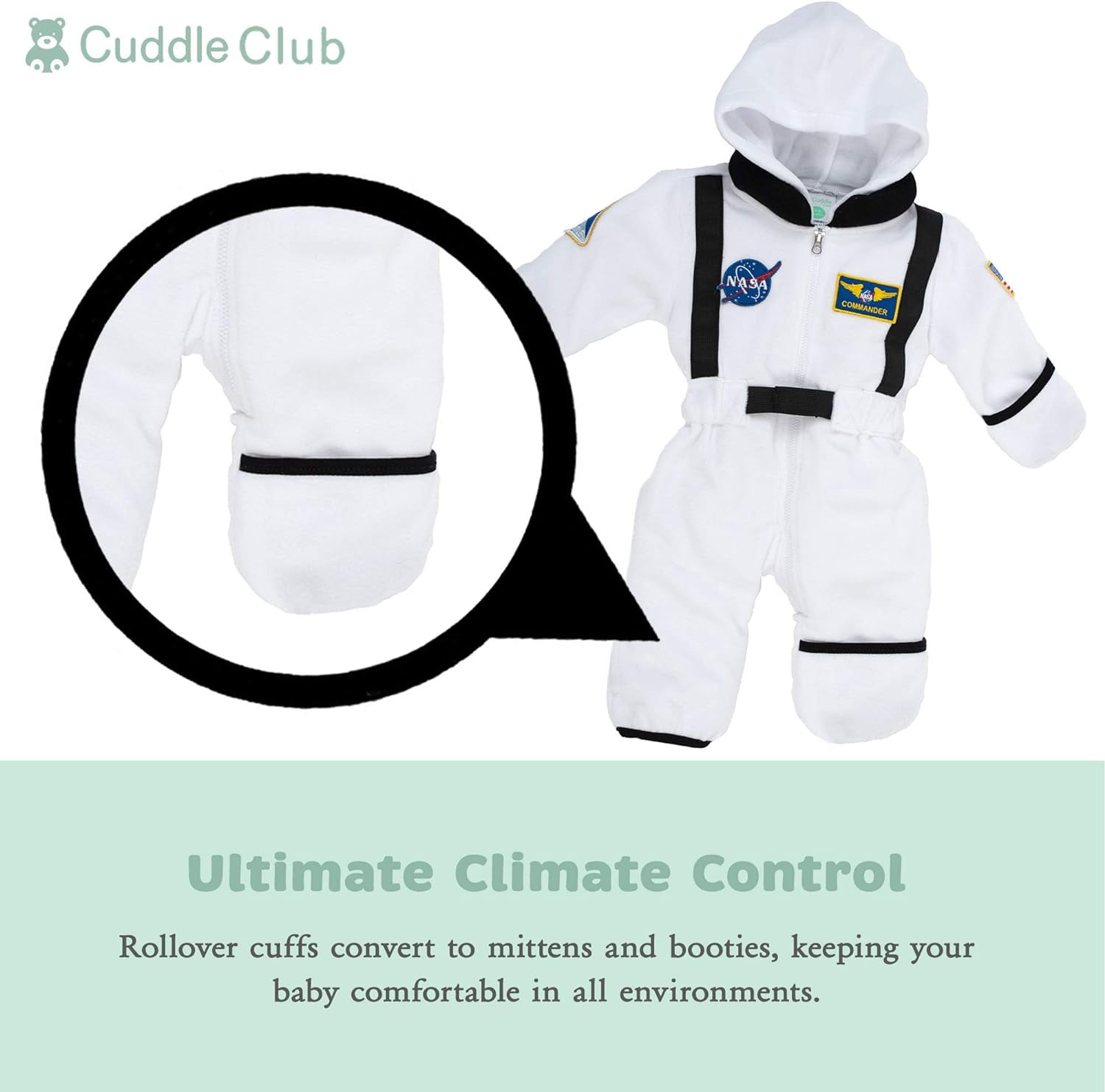 Cuddle Club One Piece Romper Hooded Fleece Onesie Jumper for Baby, Astronaut White Newborn