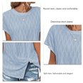 thumbnail image 4 of Top de manga corta para mujer, camisa con cuello redondo y dobladillo dividido, camisa informal de Color puro, Top holgado de verano, azul claro XXL, 4 of 5