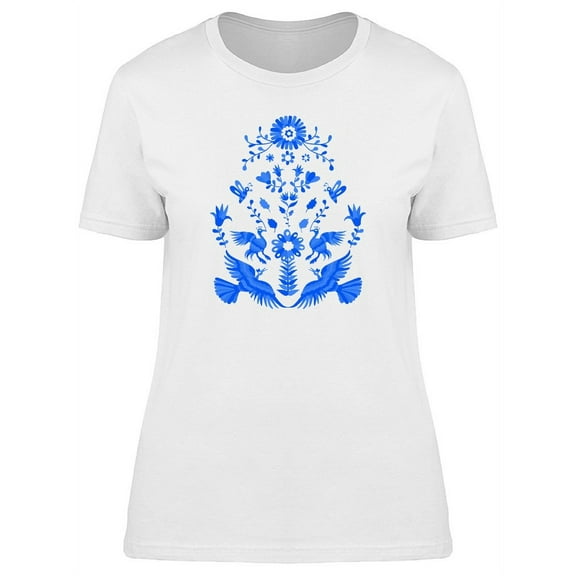 Blue Animals Otomi Style T-Shirt Women -Image by Shutterstock, Female Medium