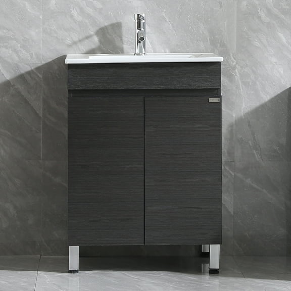 Wonline 24" Black Single Bathroom Vanity Cabinet with Two Layers Vanity Only