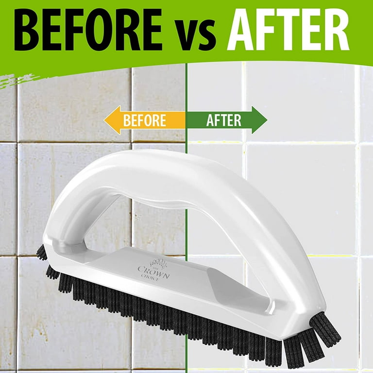 The Crown Choice Grout Cleaner Brush with Stiff Angled Bristles. Best Scrub Brushes for Shower Cleaning, Scrubbing Floor
