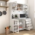 thumbnail image 3 of Aukfa Large Kitchen Hutch Cabinet, Pantry Cabinets w/ 4 Doors & Microwave Shelf, White, 3 of 8