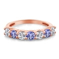 thumbnail image 2 of Gem Stone King 18K Rose Gold Plated Silver E-F Lab Grown Diamond Blue Tanzanite Anniversary Ring for Women (1.22 Cttw, Gemstone Birthstone, Size 8), 2 of 4
