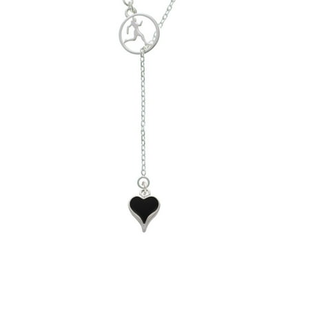 Long Lariat - Small Long Black Heart Runner Disc Lariat Necklace