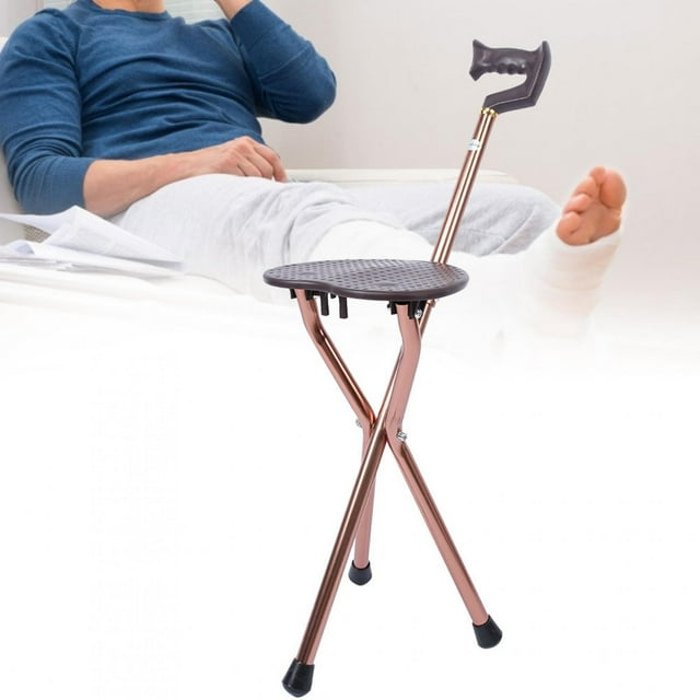 Filfeel Cane Stool, Triangular Folding Old Man Walking Crutch Stick Stool With Massage Handle
