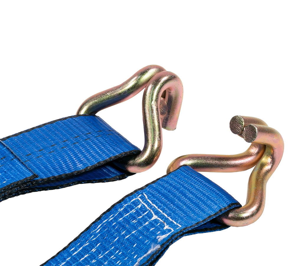 (2 Pack) 2 Inch x 20 FT Blue Ratchet Strap with J Hooks - 10,000 Lbs Breaking Strength - Heavy Duty Tie Down Cargo Truck Straps with Wire Hooks for Flatbed, Truck, Trailers Pickup