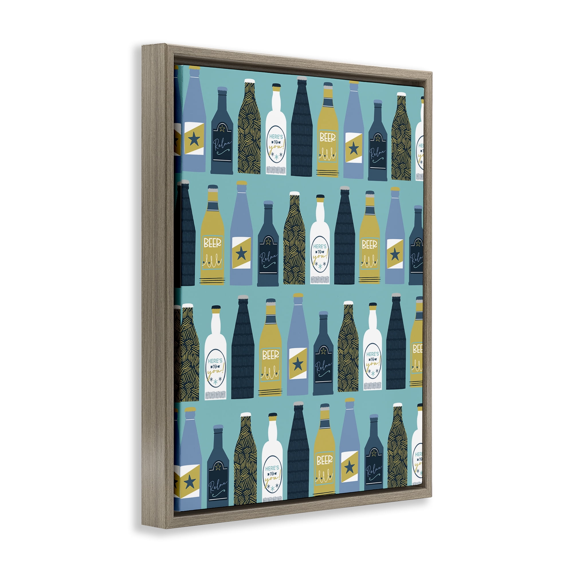 Stupell Industries Arranged Beer Bottles Food & Beverage Painting Brown Floater Framed Canvas Art Print Wall Art, 25 x 31