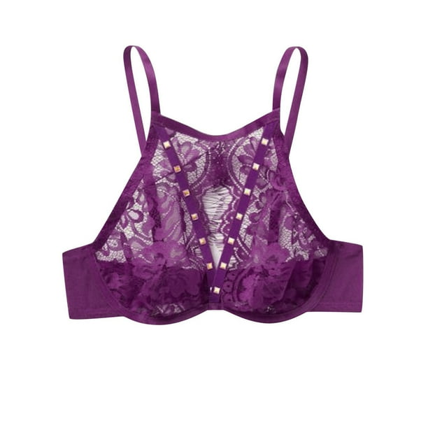 Gibobby traviesa Lencería Sexy Encaje Mujer Color Sólido Hueco Lencería Sexy (Morado, L)