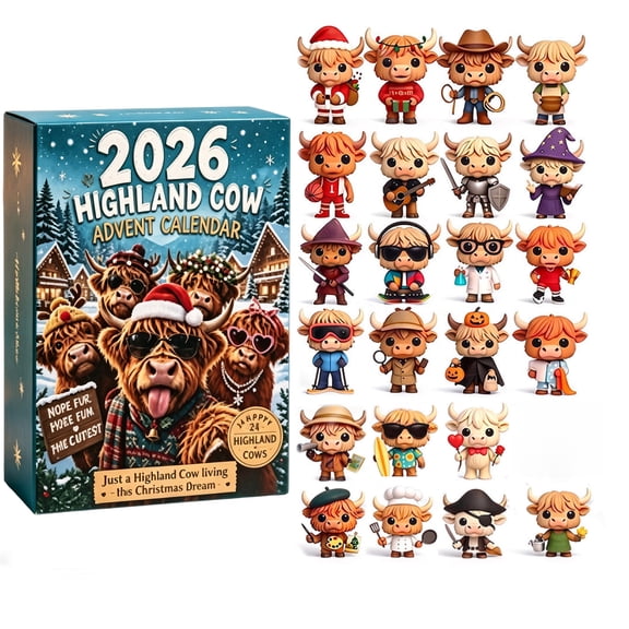 MYUNNIL 2026 Christmas Highland Cow Advent Calendar, 24 Days Countdown Calendar 2D Acrylic Hanging Ornament, 2" Mini Cute Seasonal Decoration for Christmas Tree Desk Decor