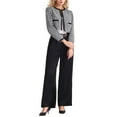 thumbnail image 2 of INSPIRE CHIC Womens Houndstooth Blazer Collarless Open Front Crop Plaid Tweed Jacket S Black White, 2 of 5