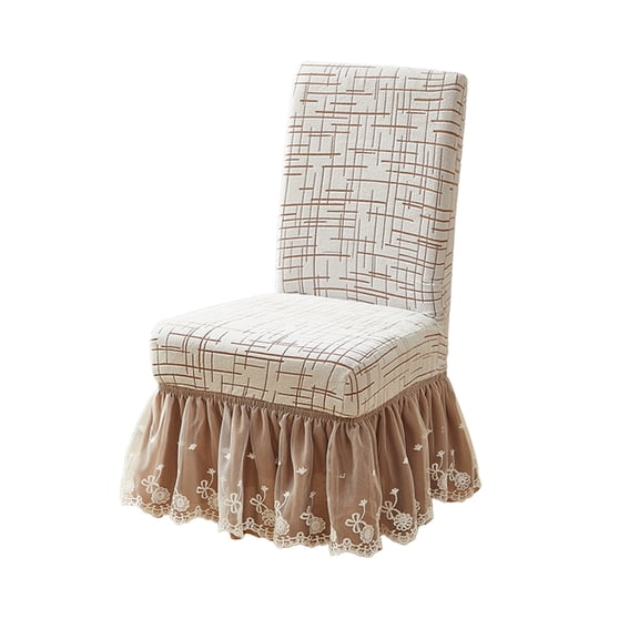Jacquard Short Plush Dining Chair Covers with Lace Ruffle Skirt Stretch Kitchen Seat Chair Slipcovers Easy Fit Chair Protectors for Wedding Hotel Ceremony Banquet