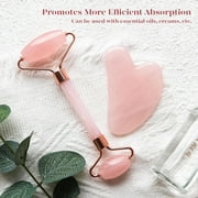 BEAKEY Jade Roller & Gua Sha، أسطوانة الوجه المصنوعة من اليشم الطبيعي، أجهزة العناية ببشرة الوجه، وردي