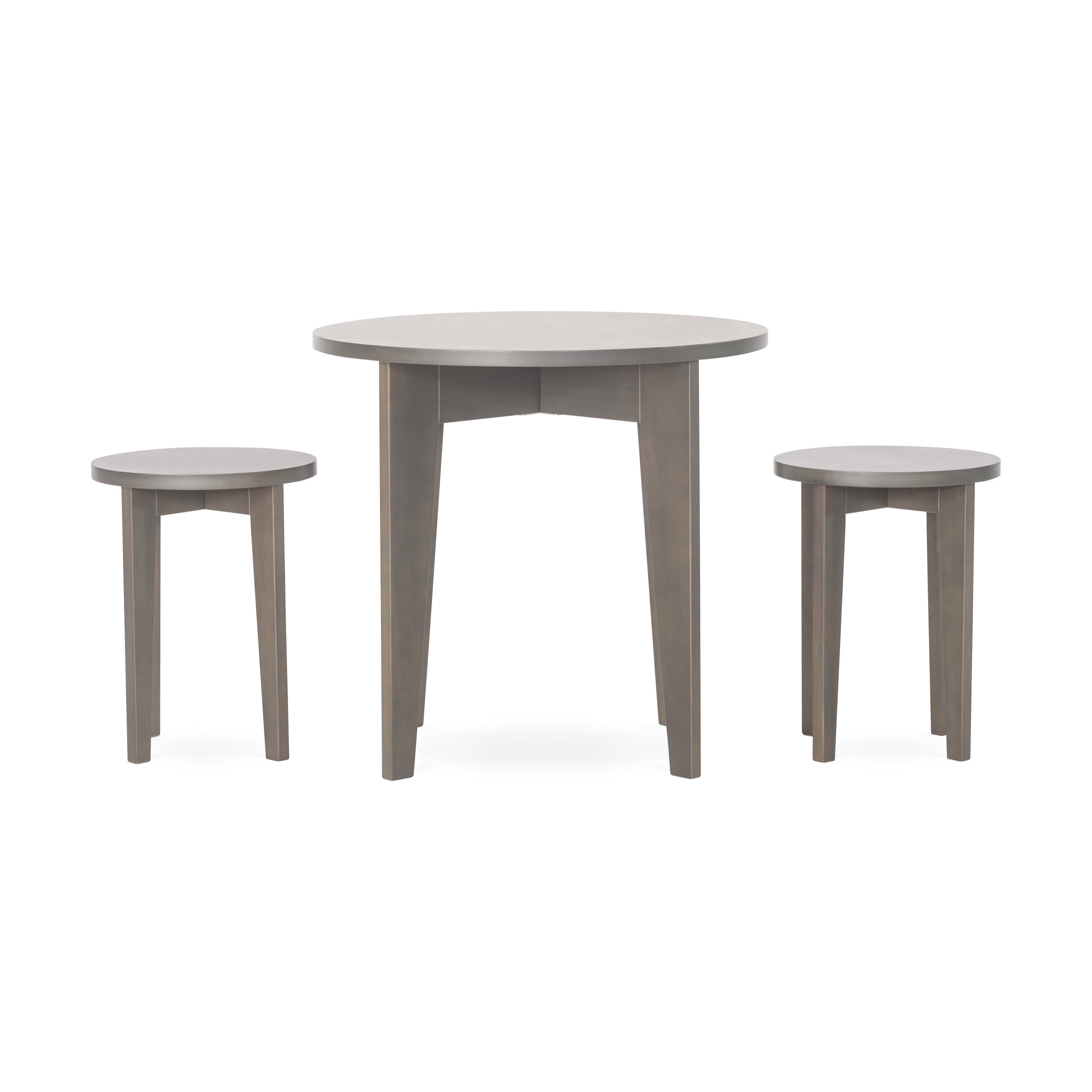 Forever Eclectic Geo Kids Round Wood Table and Chair Set (2 Stools Included), Dapper Gray